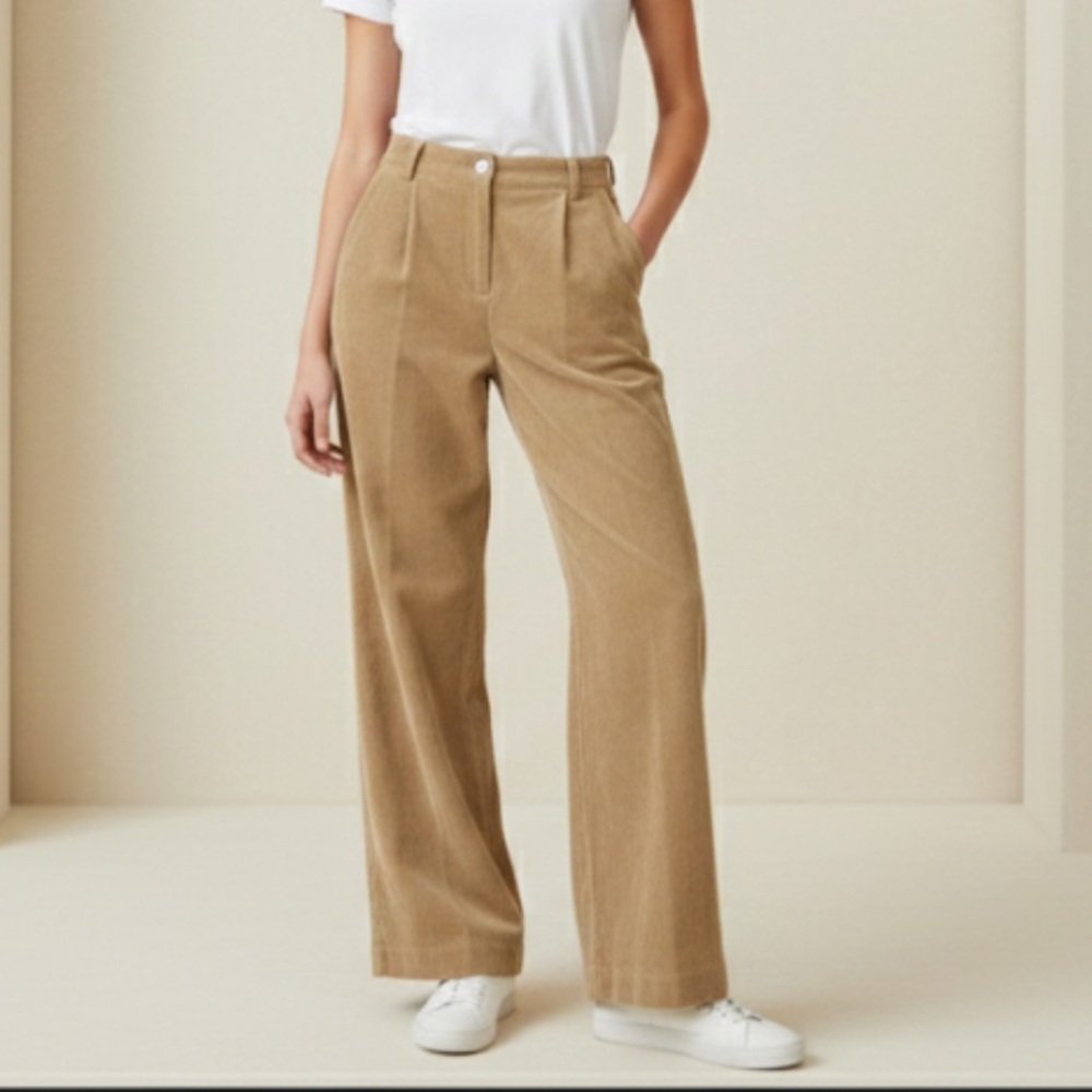 CRAS Bukser Anniecras Tan Pleated Corduroy Wide Leg Pants Size 36